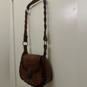 Elegant handmade Brown Crossbody leather Bag with braid straps